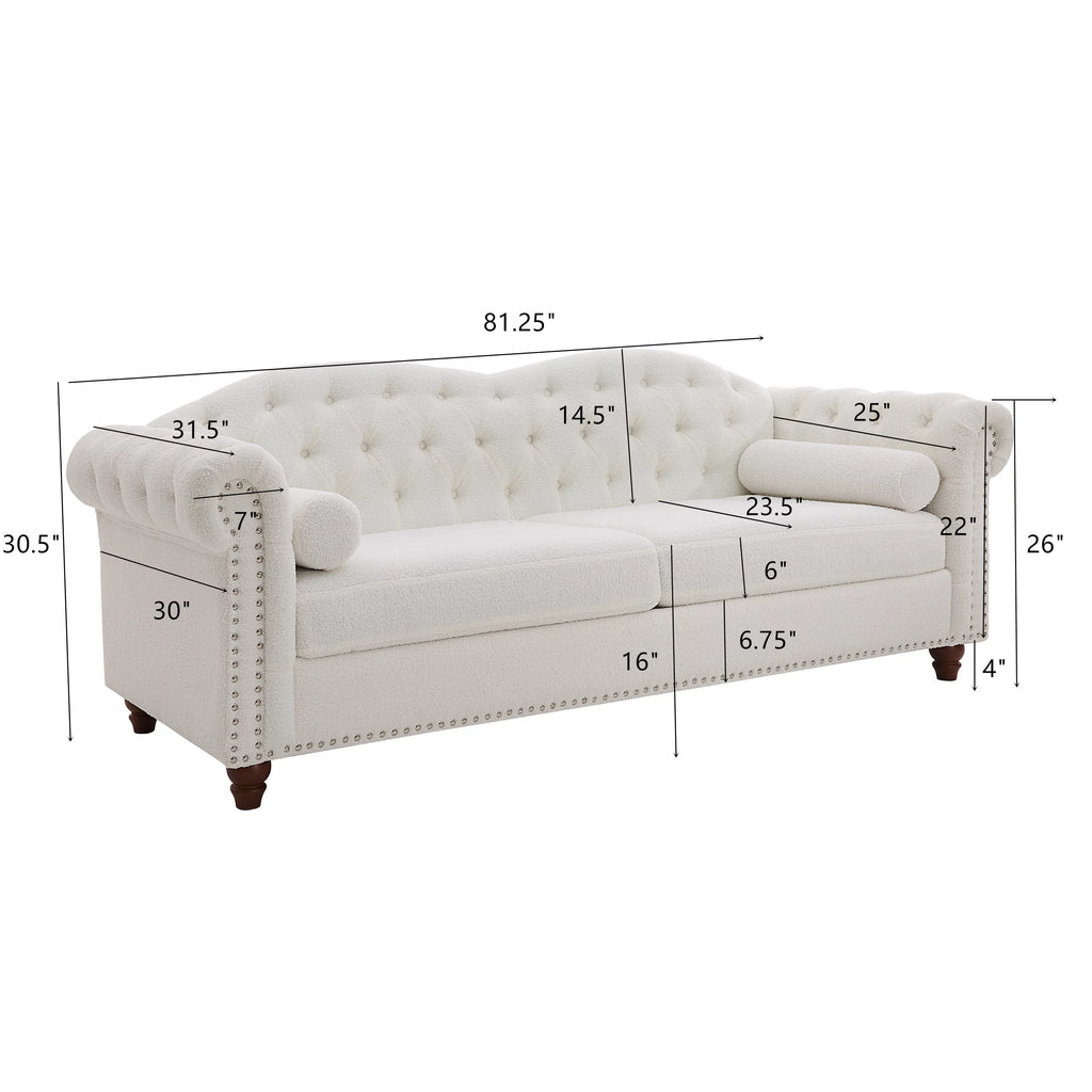 Teddy Velvet Button Tufted Sofa with Nailhead Arms and Rubber Wood Legs J75790