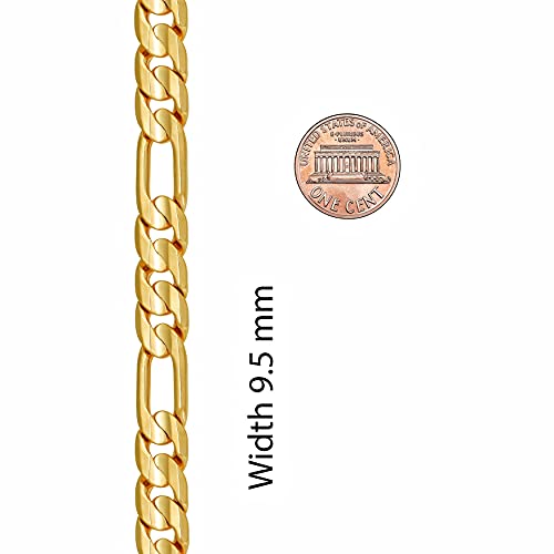 9mm Figaro Chain Bracelet 24k Real Gold Plated K460165