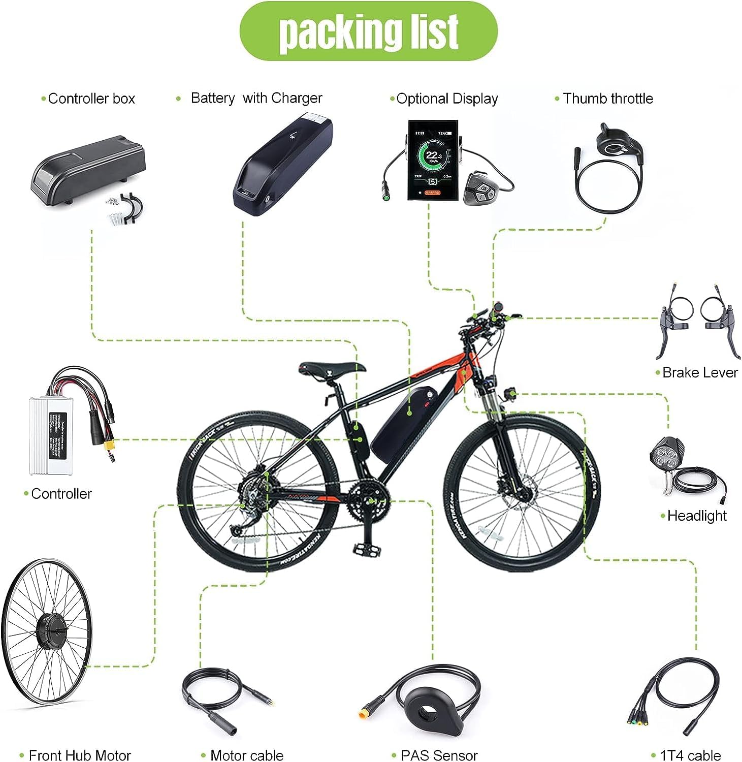 48V 500W Front Hub Motor Electric Bike Conversion Kit for 26 inch Wheel with LCD Display K751