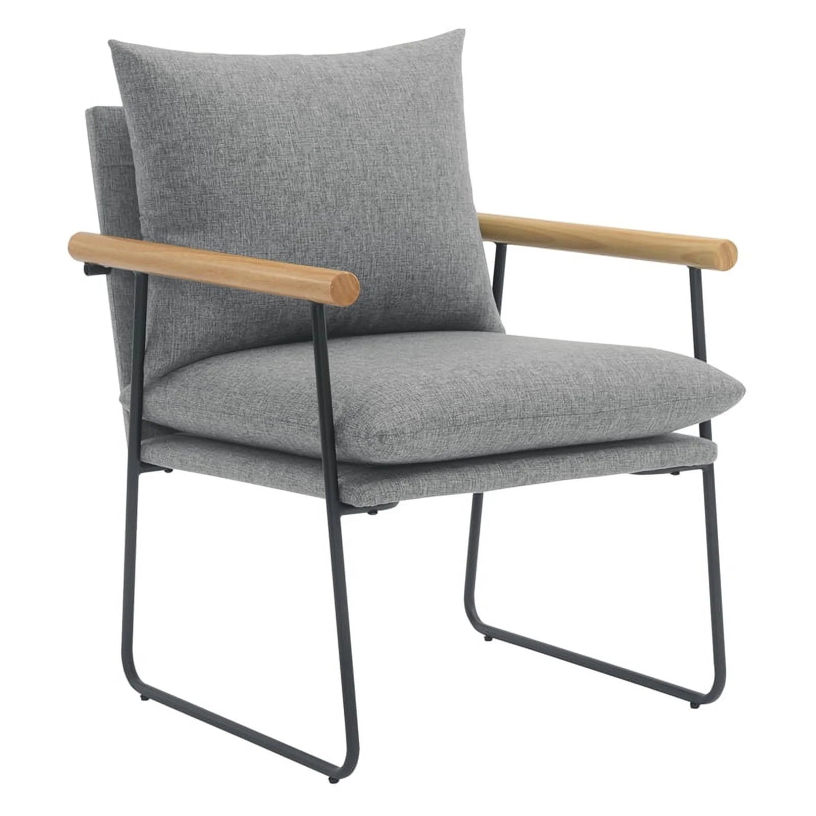 Charcoal Fabric Armchair with Natural Arms and Black Sled Base R928