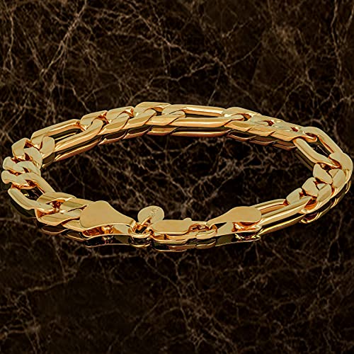 9mm Figaro Chain Bracelet 24k Real Gold Plated K460165