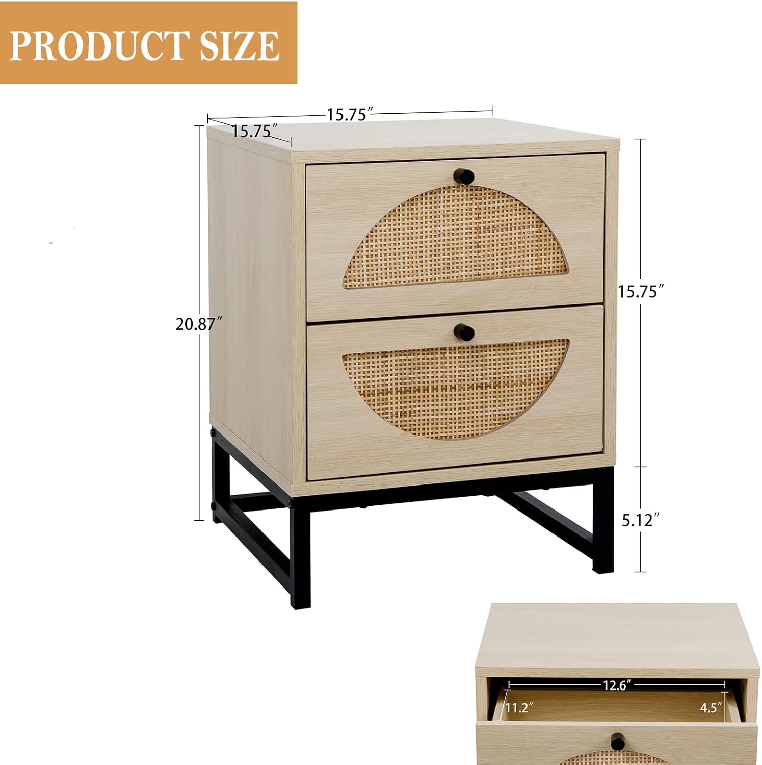 2 Drawer Rattan Wood Nightstand R491