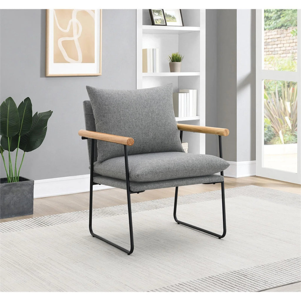 Charcoal Fabric Armchair with Natural Arms and Black Sled Base R928