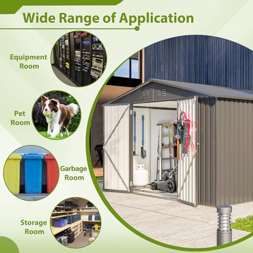 10X8 FT Metal Outdoor Storage Shed with Floor and Lockable Doors, Black Q115970