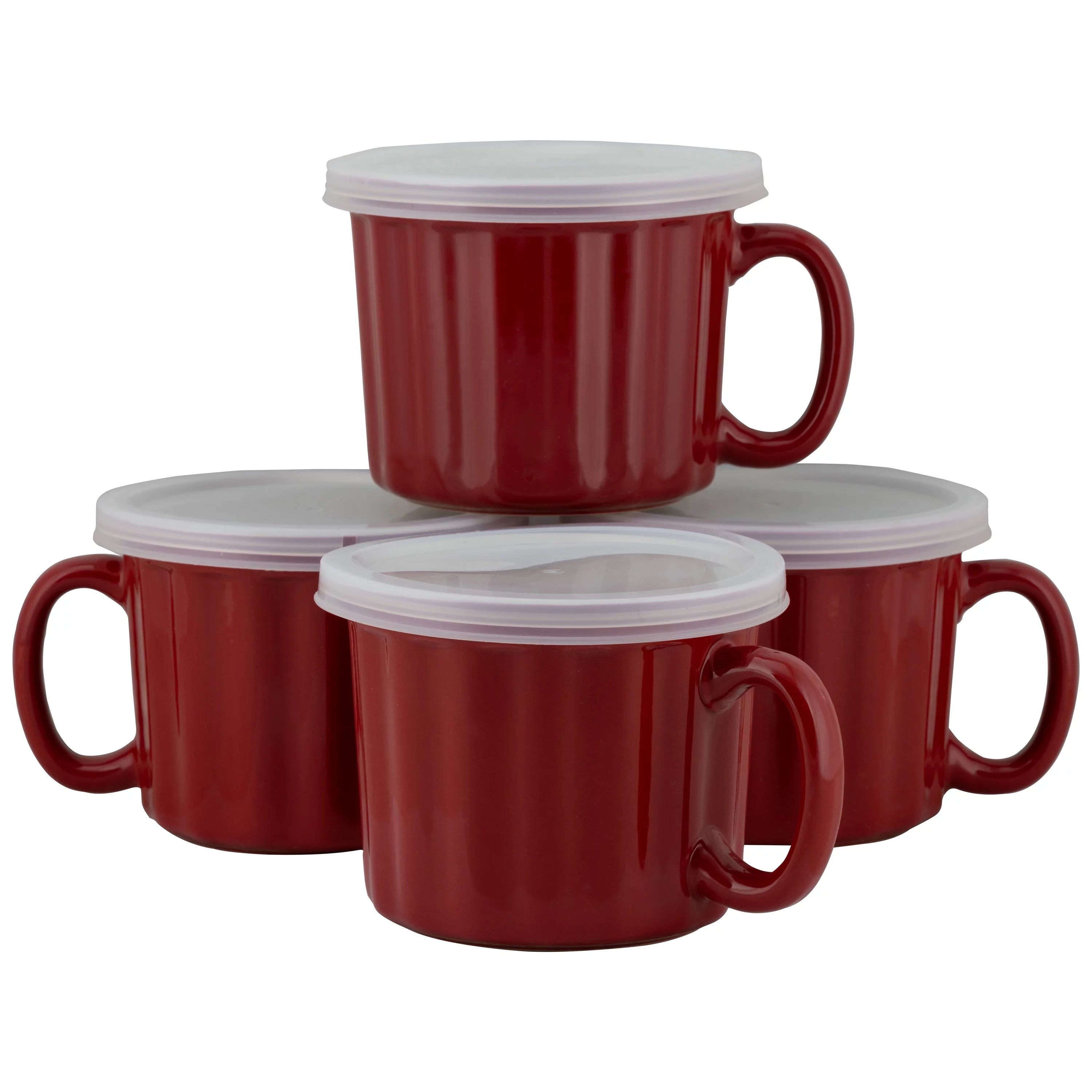 Set of 4 Red 16 fl oz Soup Mug with Lid K261158