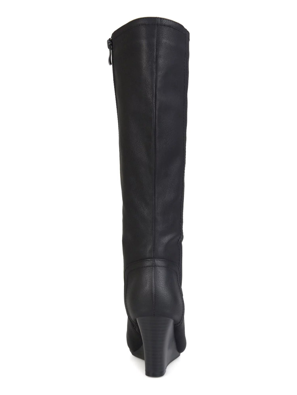 Black Faux Leather Knee High Wedge Heel Boot W30197