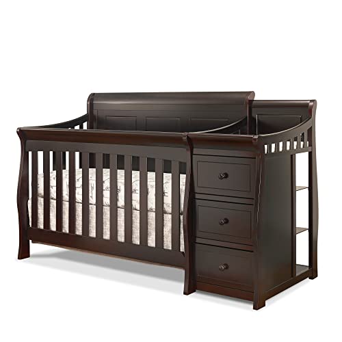 White Convertible Crib and Changer with Solid Panel Back Wooden Baby Bed Toddler Full-Size Nursery S112