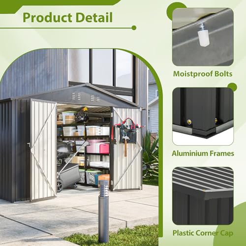 10X8 FT Metal Outdoor Storage Shed with Floor and Lockable Doors, Black Q115970