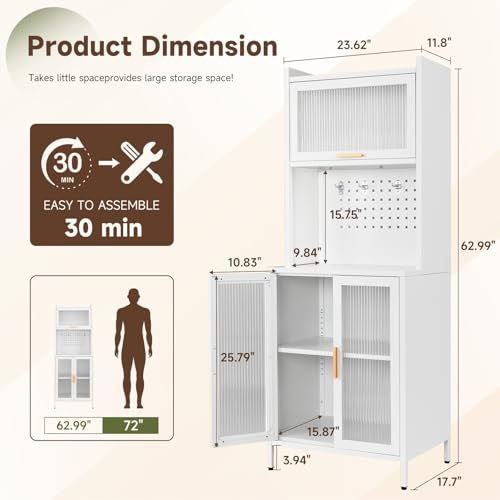 White 72.6" Tall Kitchen Pantry Cabinet with Storage X527