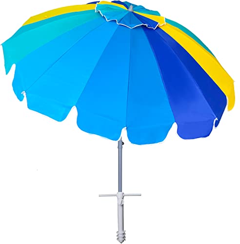 7.5ft Heavy Duty HIGH Wind Beach Umbrella with Sand Anchor & Tilt UV 50+ Protection Outdoor Umbrellas Sunshade with Carry Bag V602