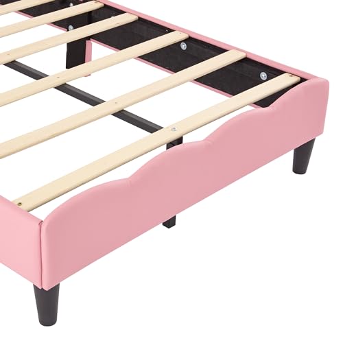Twin Size Pink Upholstered Bed Frame with Tufted Headboard V584310