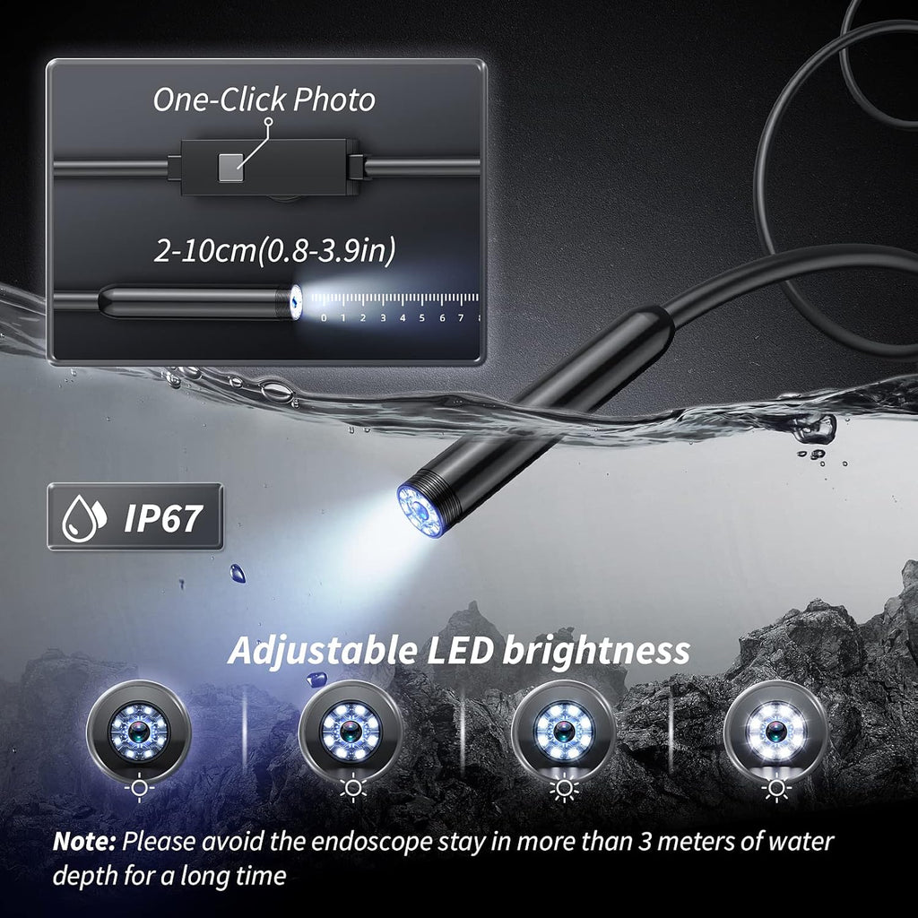 1920P HD Endoscope Camera with 8 LED Lights, 16.4FT Semi-Rigid Cord, IP67 Waterproof S957