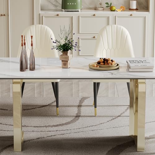 63 inch Clear Rectangular Glass Dining Table with Gold Metal Legs P229