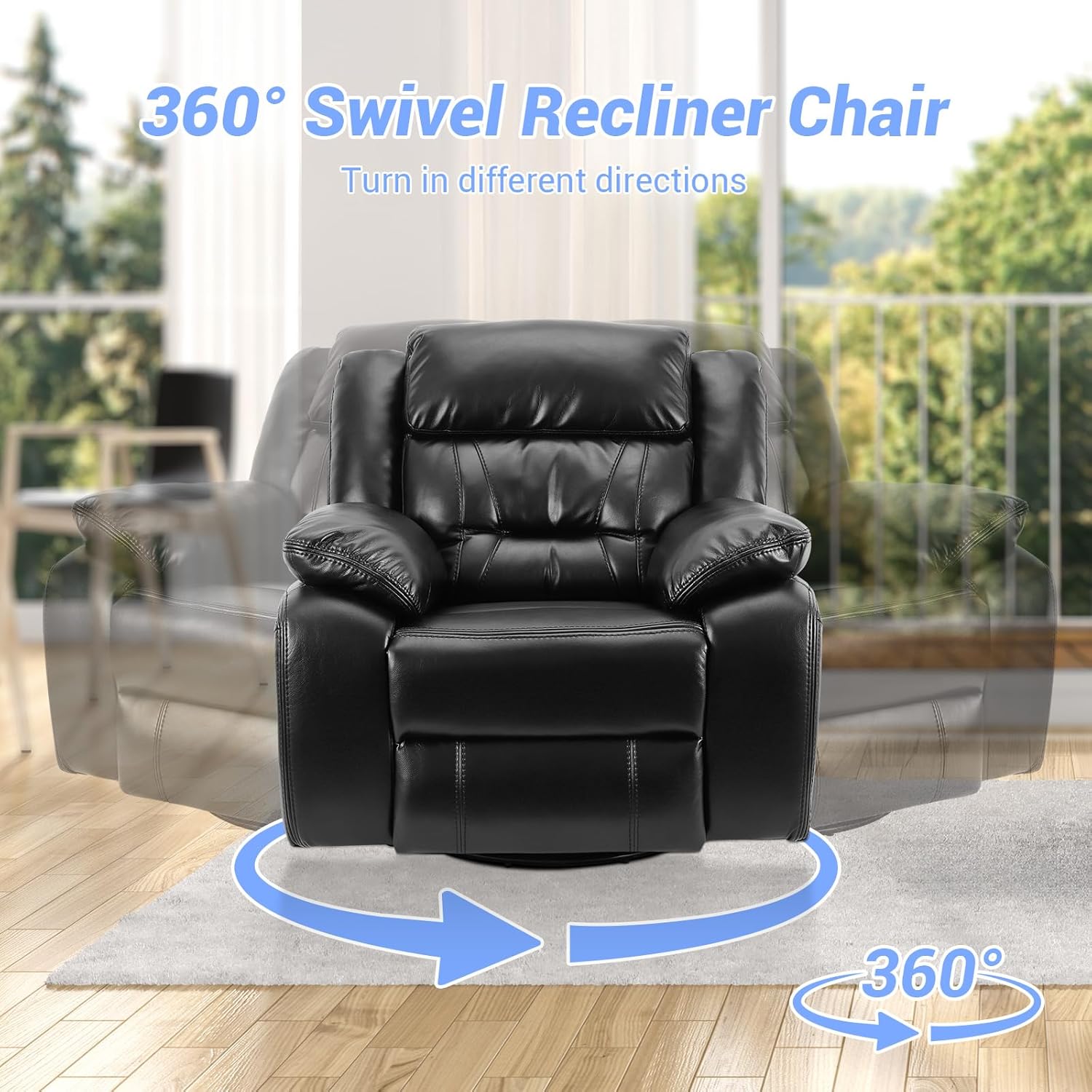 Black PU Faux Manual Swivel Rocker Recliner Chair Z47759