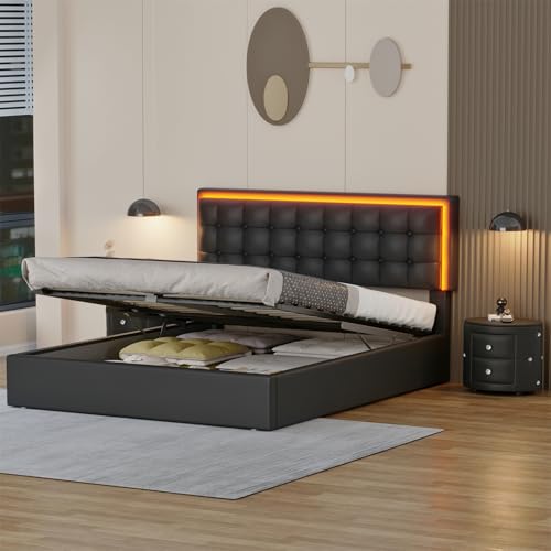 Queen Size Upholstered Bed with LED Headboard and 2 Nightstand H34923
