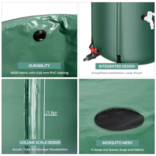 Black 53 Gallon Rain Barrel with Filter Two Spigots and Overflow Kit O95231