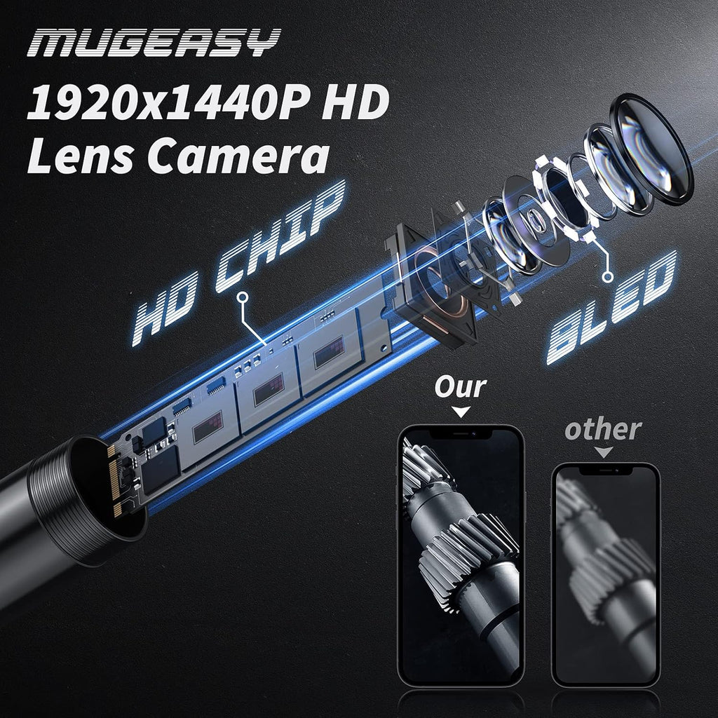 1920P HD Endoscope Camera with 8 LED Lights, 16.4FT Semi-Rigid Cord, IP67 Waterproof S957