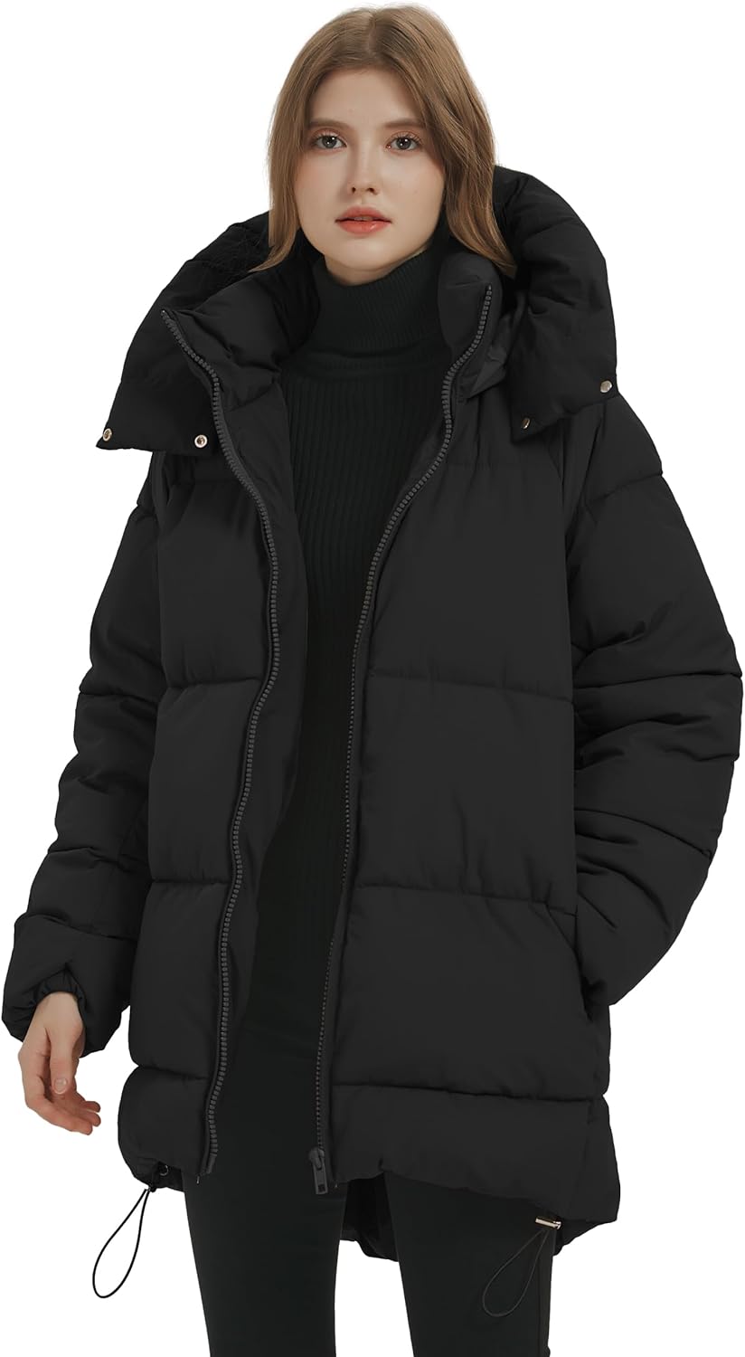 Black Hooded Quilted Puffer Jacket H423431
