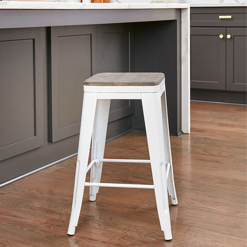 Backless Metal Barstool with Wood Square Seat - 24"H or 30"H
