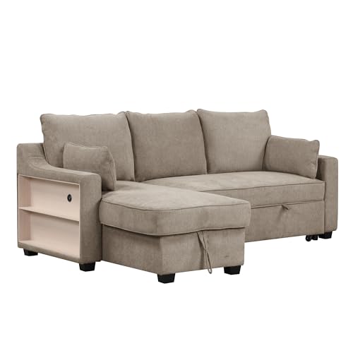 90" L-Shaped Sleeper Sofa with Storage Chaise W7841
