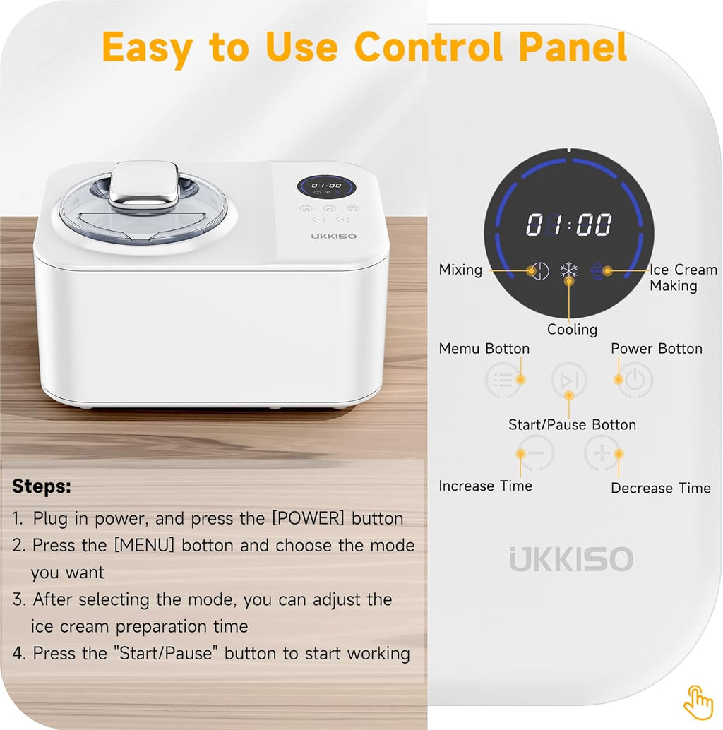 1.2L Automatic Ice Cream Maker Machine with LCD Display and Compressor P5408