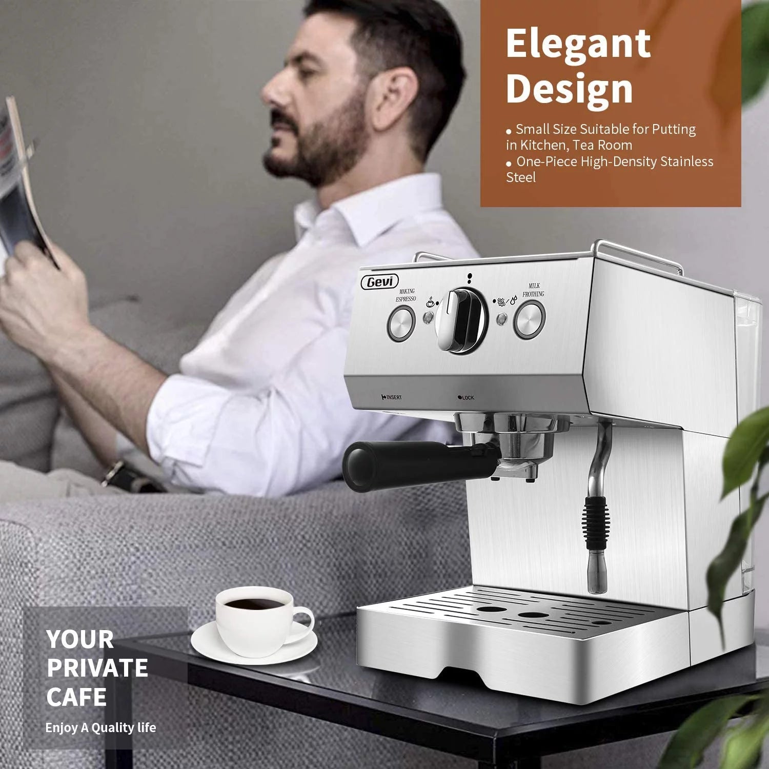 Silver Stainless Steel 15 Bar Espresso Machine I567545
