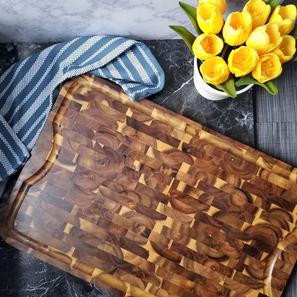 Acacia End Grain Cutting Board with Juice Groove, 24" x 16" x 1" P5907