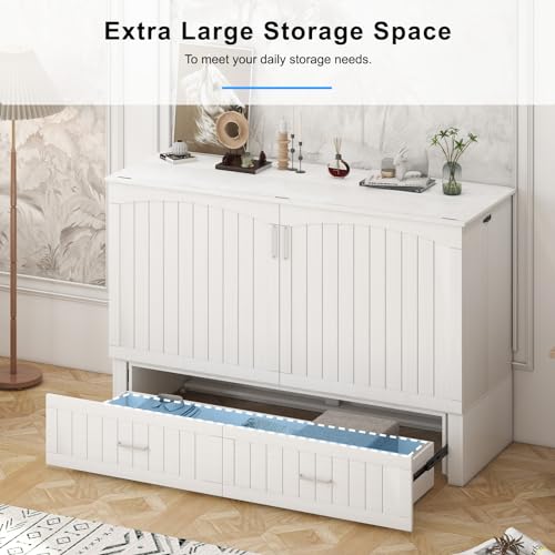 Queen Murphy Bed with Tri-fold Mattress and 2 Storage Drawer C59351