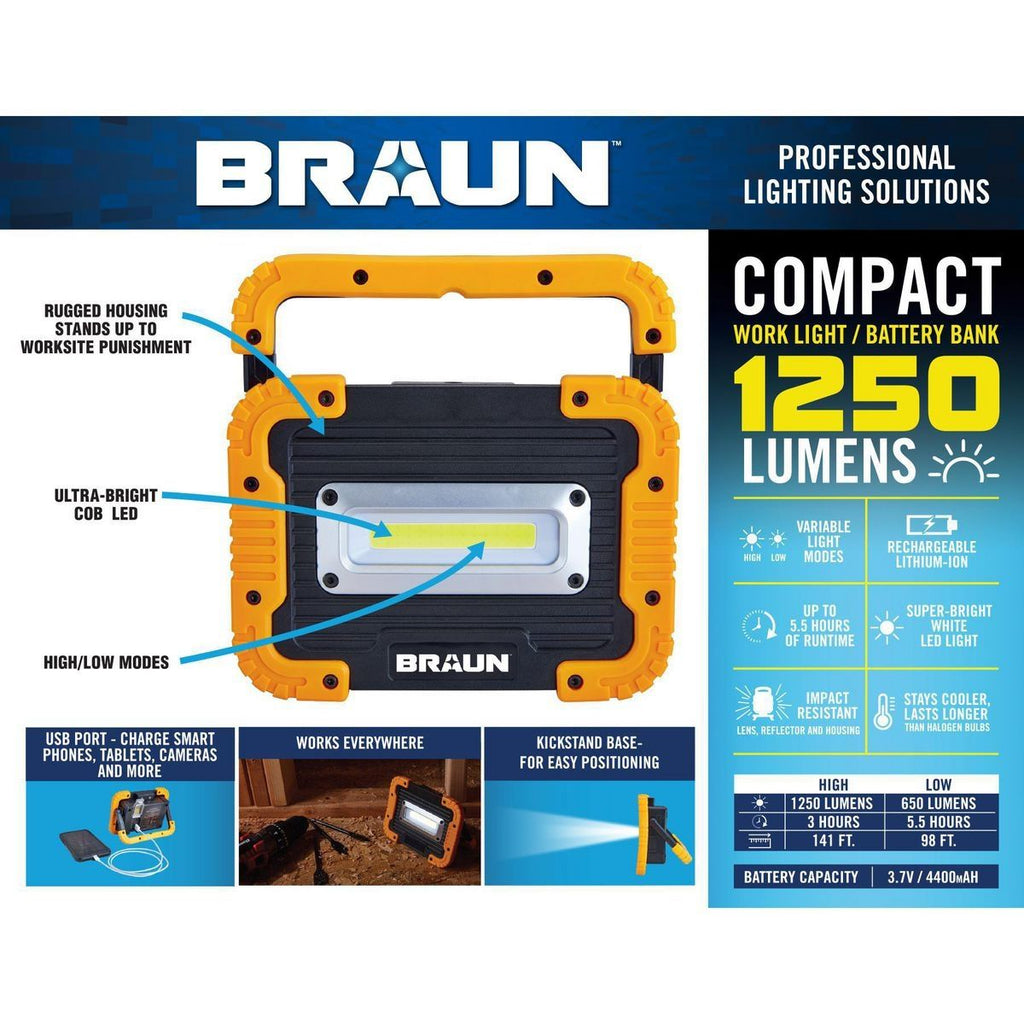1250 Lumen LED Rechargeable Work Light U12535
