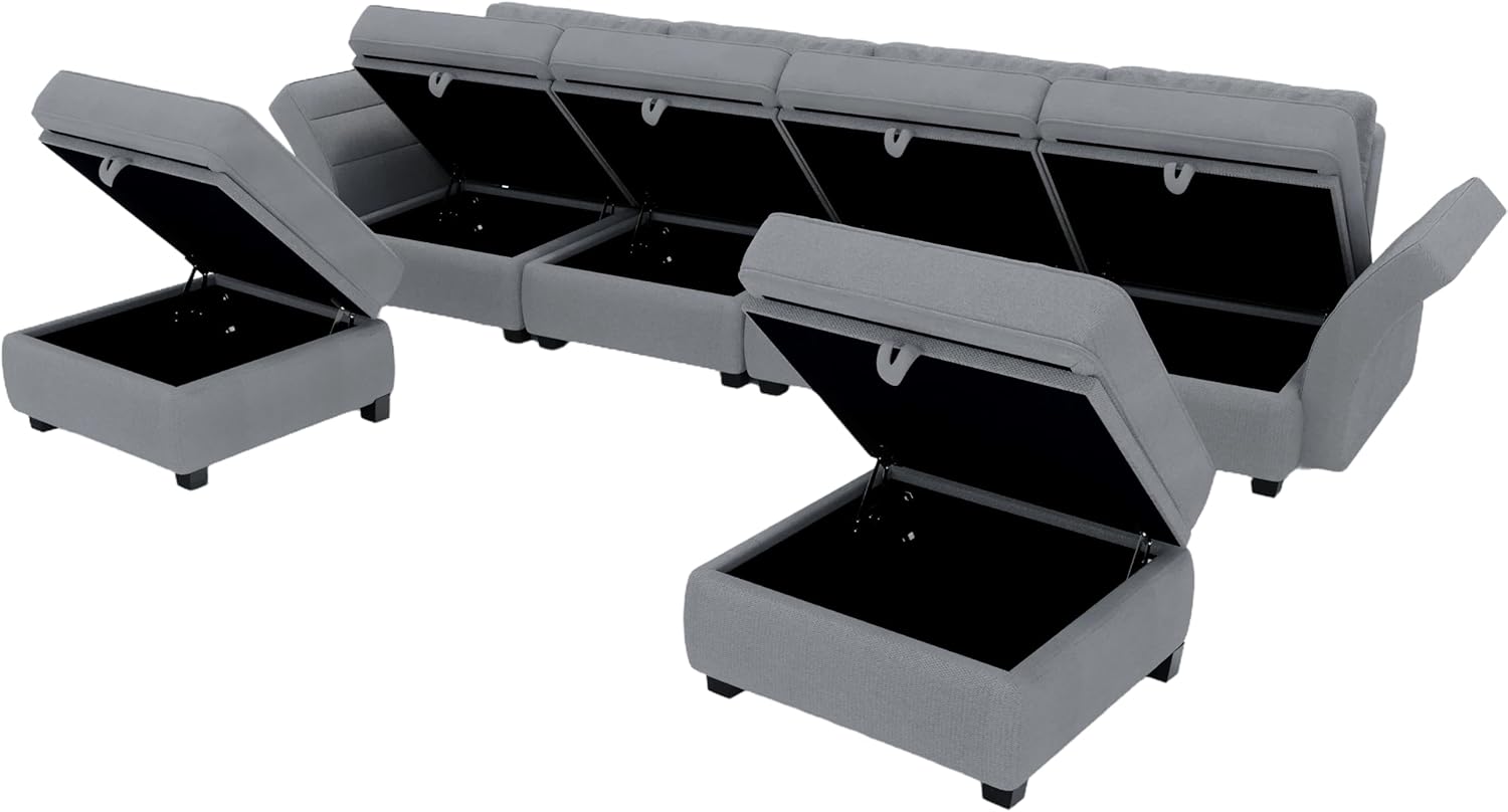 Gray U-Shape Modular Sofa with Storage I1523