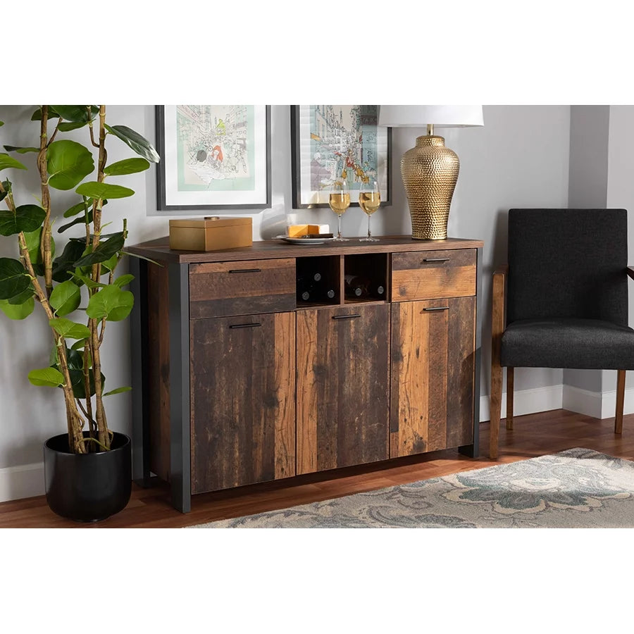 Rustic Brown Wood and Grey Metal 2-Door Sideboard Buffet D53197