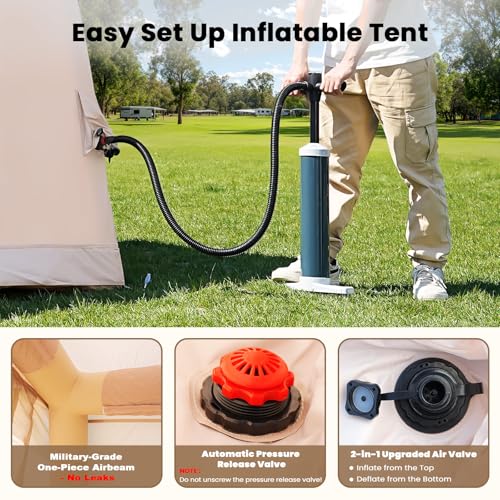 Inflatable Tent with Hand Pump and Stove Jack, Waterproof Oxford, 4-6 Person S5504