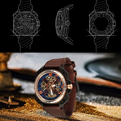 Automatic Skeleton Mechanical Self Winding Leather Strap Wrist Watch G609991