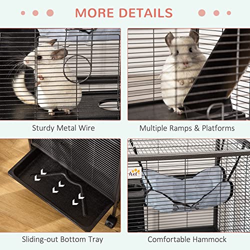 Gray Metal Small Animal Cage with Hammock & 4 Tiers P7932
