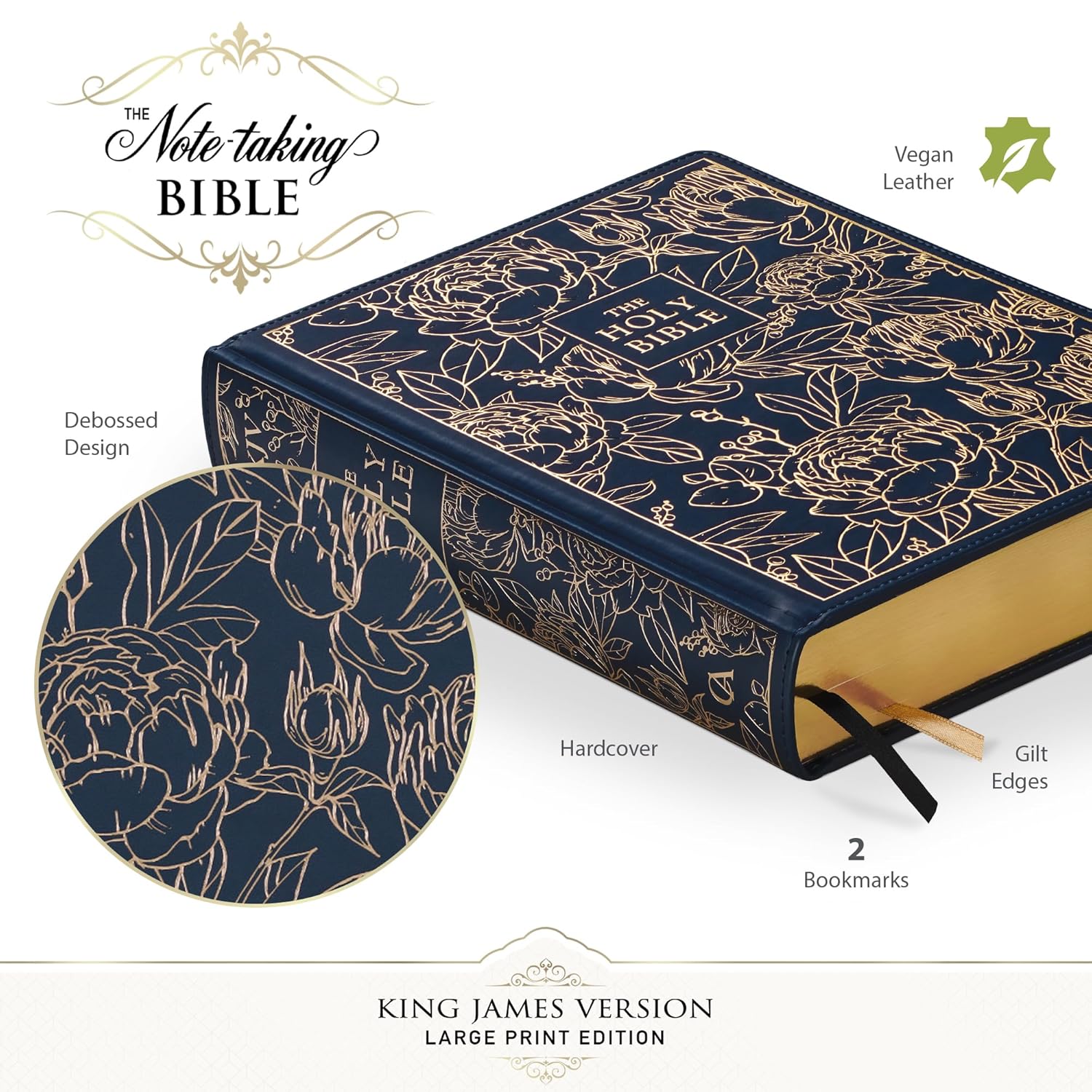 Large Print Faux Leather Navy Holy Bible B87703