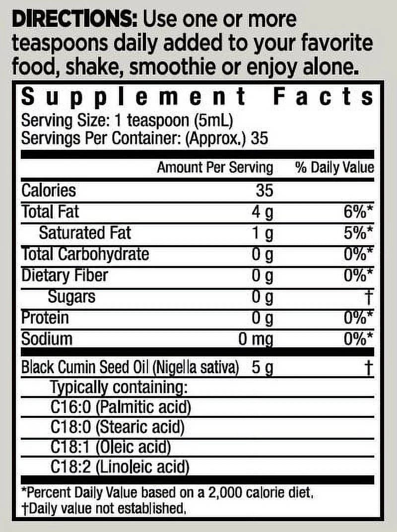 Black Seed Oil Dietary Supplement, Cold Pressed, 6 fl. oz., 35 Servings H618210