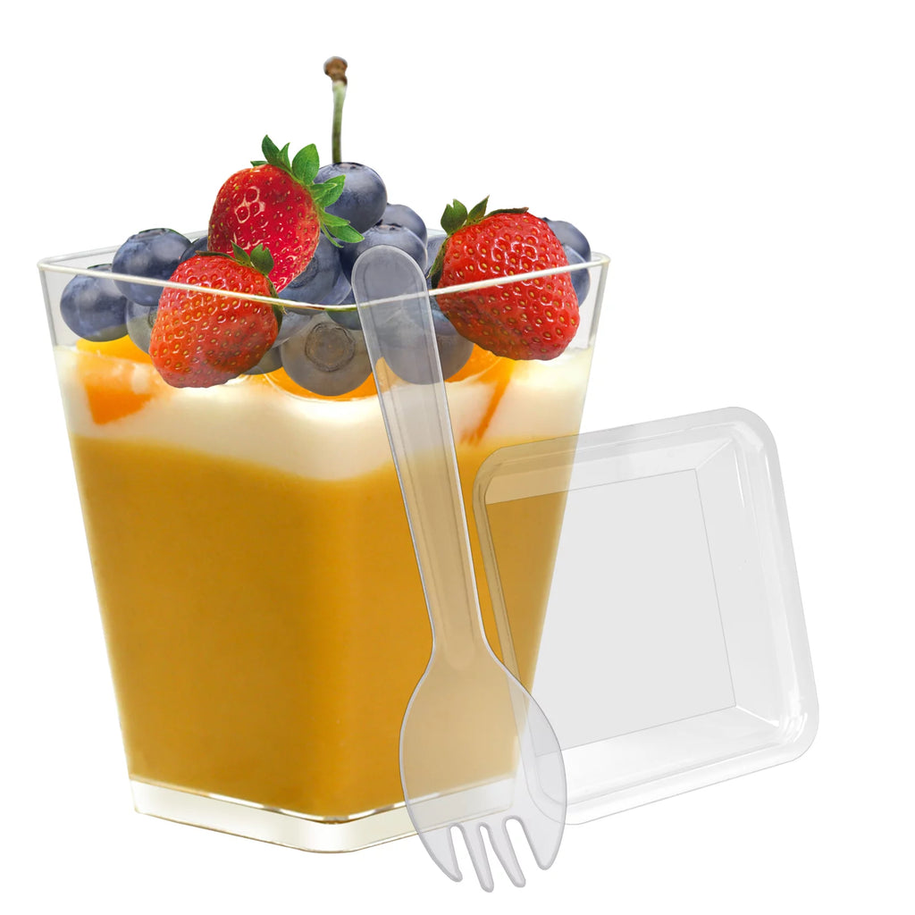 100 Pack 5.4oz Clear Dessert Cups with Lids and Spoons E1825