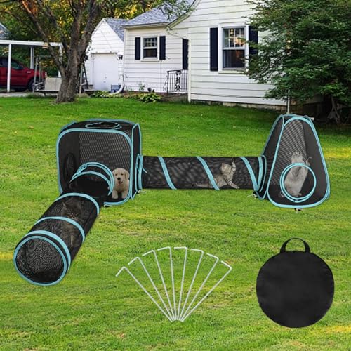 4 in 1 Outdoor Cat Tent with Tunnel, Total Length 9.45FT O4366