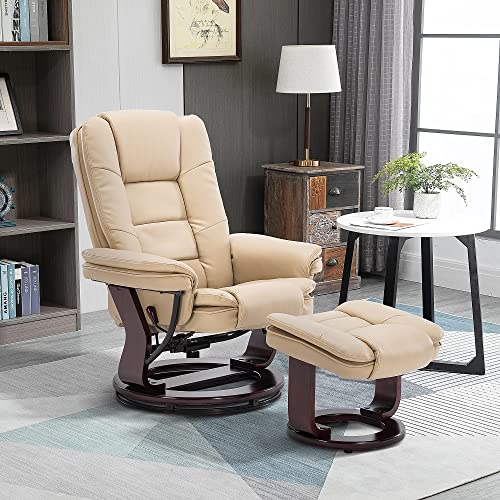 Beige Leather Swivel Recliner Chair with Ottoman L797257