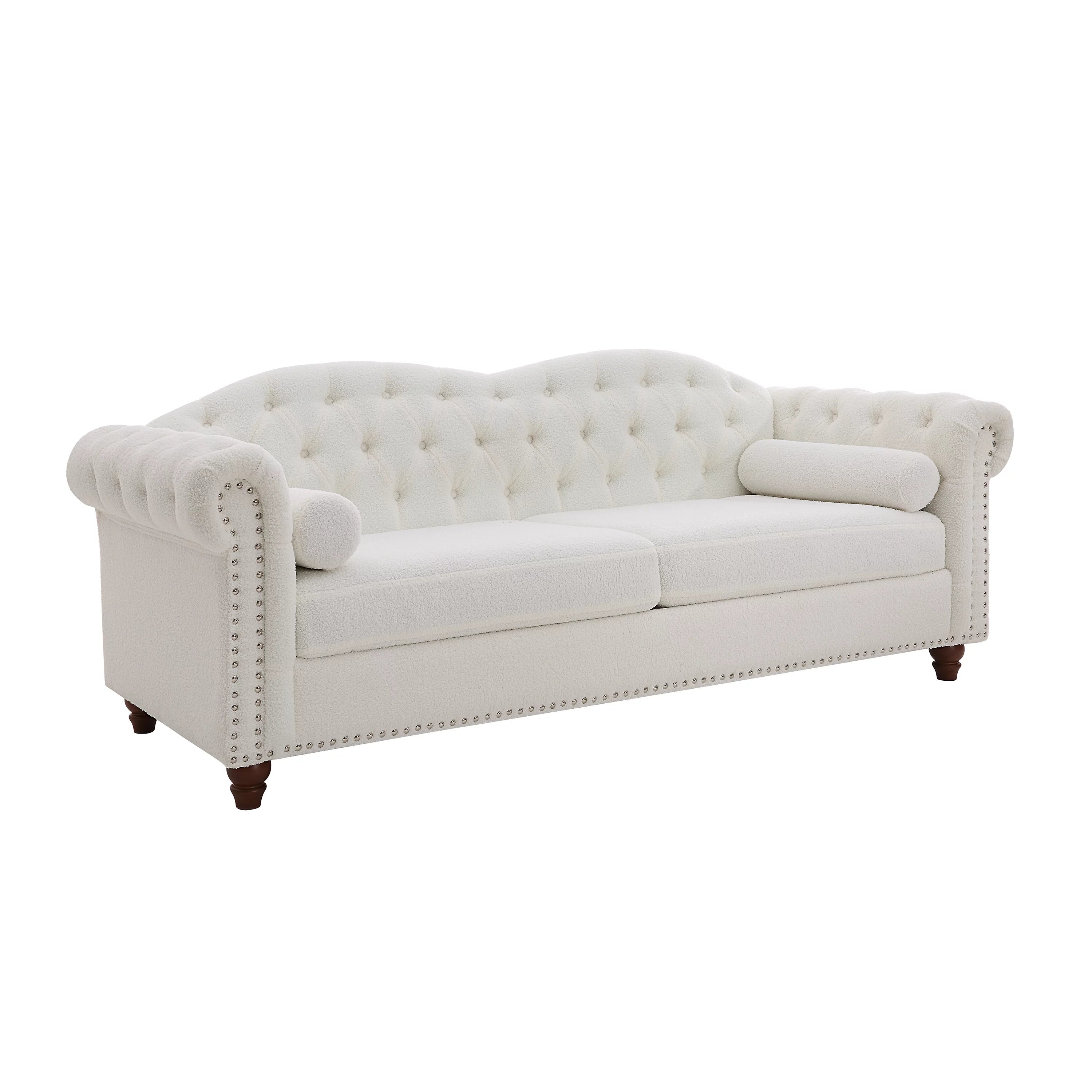 Teddy Velvet Button Tufted Sofa with Nailhead Arms and Rubber Wood Legs J75790