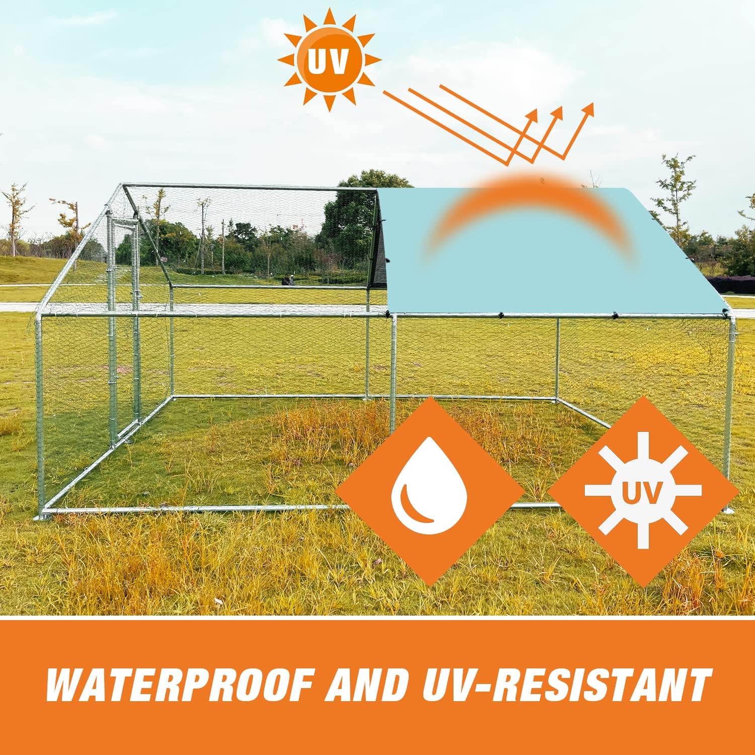 Large Metal Chicken Coop Walk-in Poultry Cage with Waterproof Cover M1792