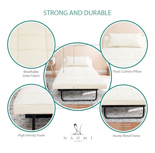 White Breathable Linen Convertible Ottoman Bed T9186