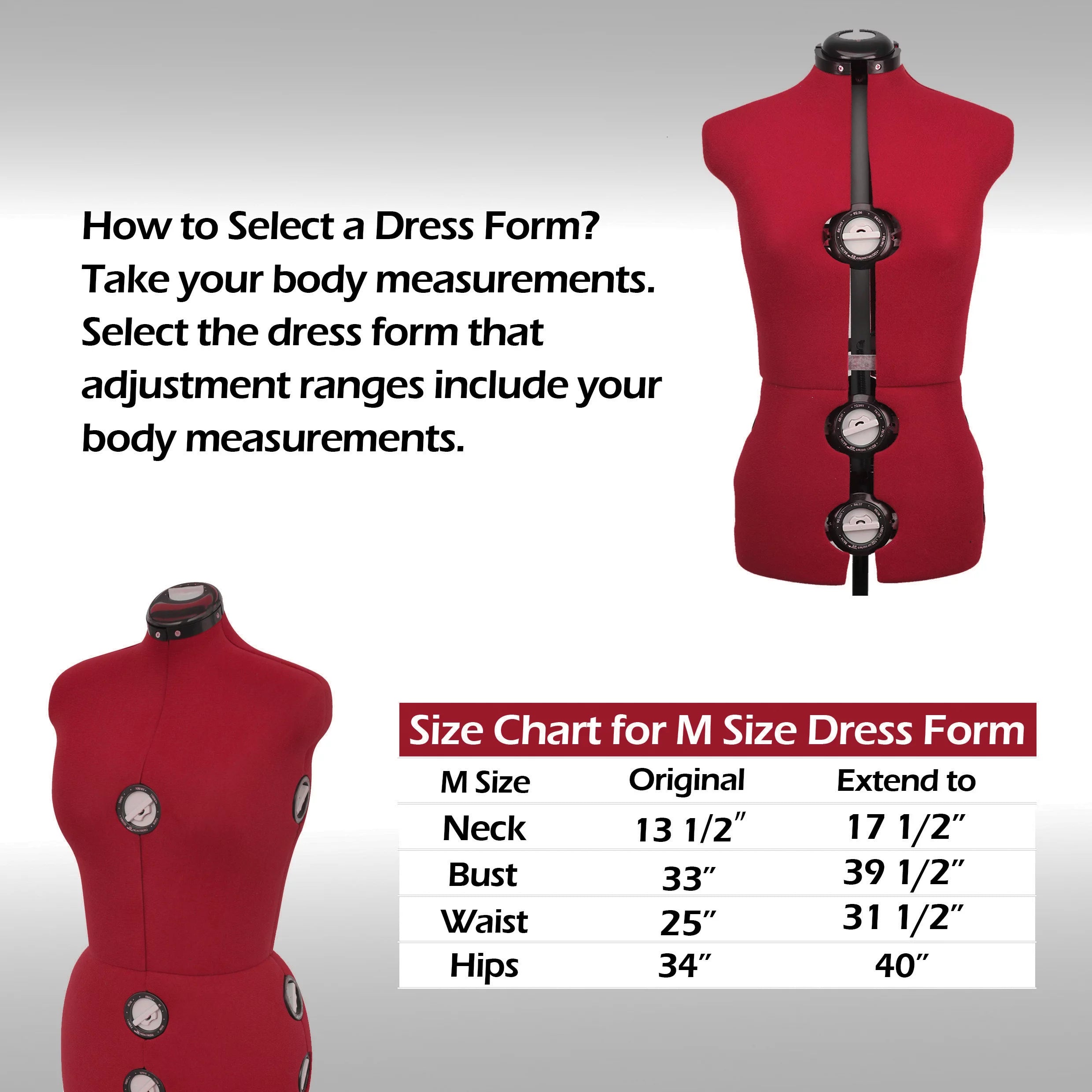 13 Dials Female Fabric Adjustable Mannequin Dress Form Red Large P5916