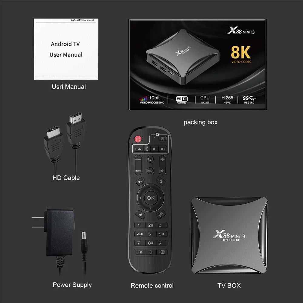Android 13.0 TV Box 4GB RAM 64GB ROM Quad-Core 8K HDR10+ Ultra HD C20918