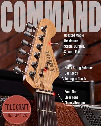 Blaze Orange Electric Guitar with Roasted Maple Neck, Flame Maple Top, HSS Ceramic Pickups, 10W Amp, Gig Bag, Strap, Picks, Lesson Book M845537