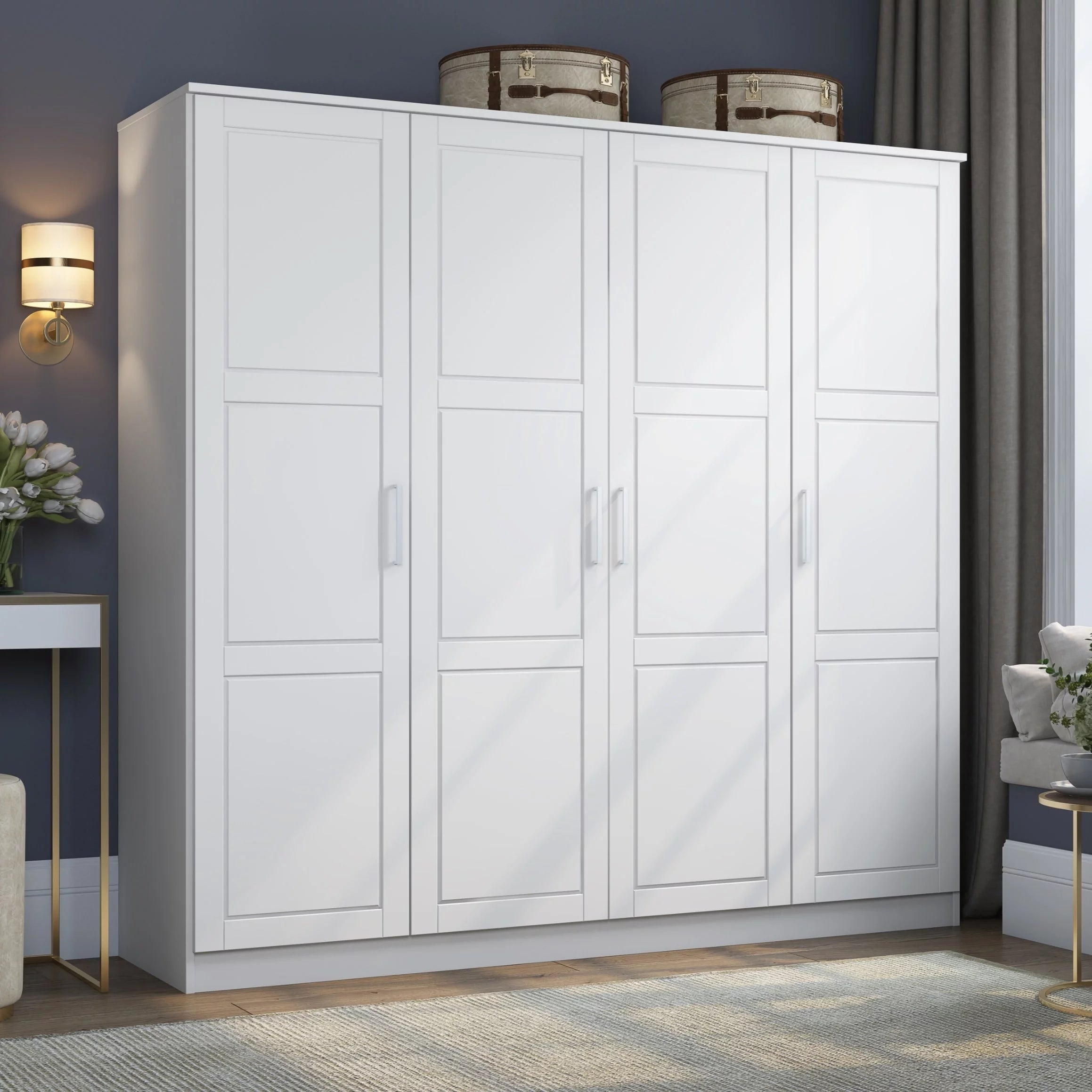 100% Solid Wood 4-Door Wardrobe Black O686791
