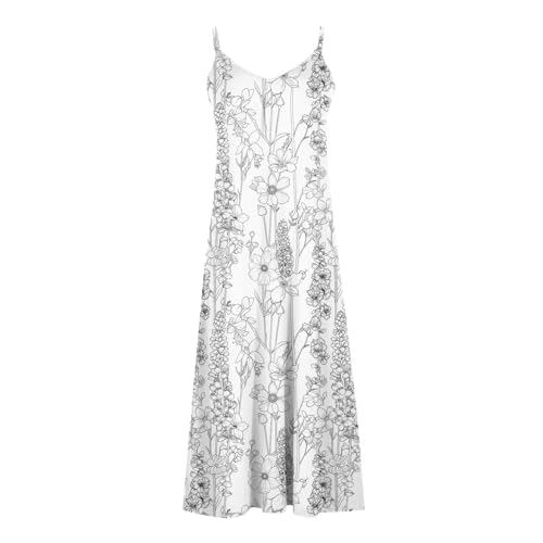 Women Summer Sleeveless Printed Beach Dress Casual V-Neck Long Flowy Boho Dress A595