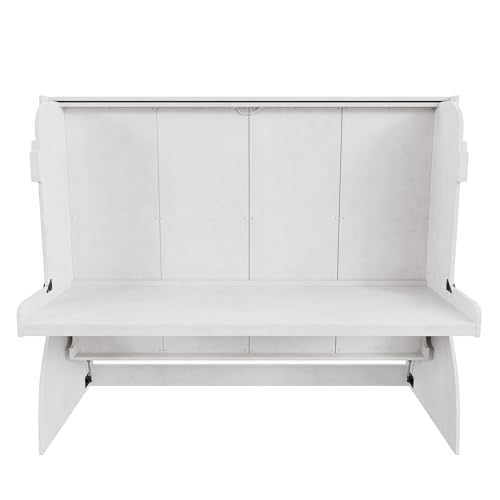 Antique White Solid Wood Full Size Murphy Bed with Desk and Storage Shelves E534828