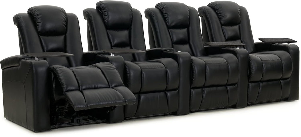 Black Bonded Leather Power Recline Row of 4 Home Theater Seats X162