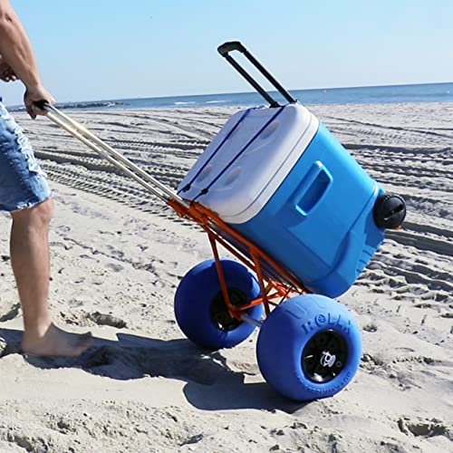 Folding Beach Cart with Balloon Wheels, Rolling Cooler Dolly with Big 13 Inch Sand Tires (White) Y972